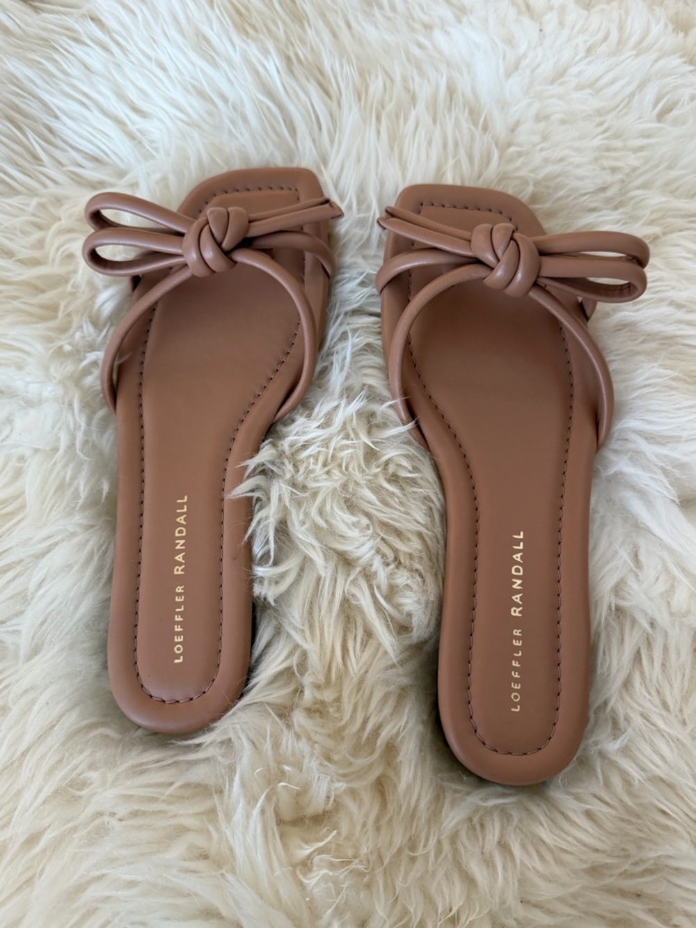 Loeffler Randall Knot-Detail Slide Sandals in Tan